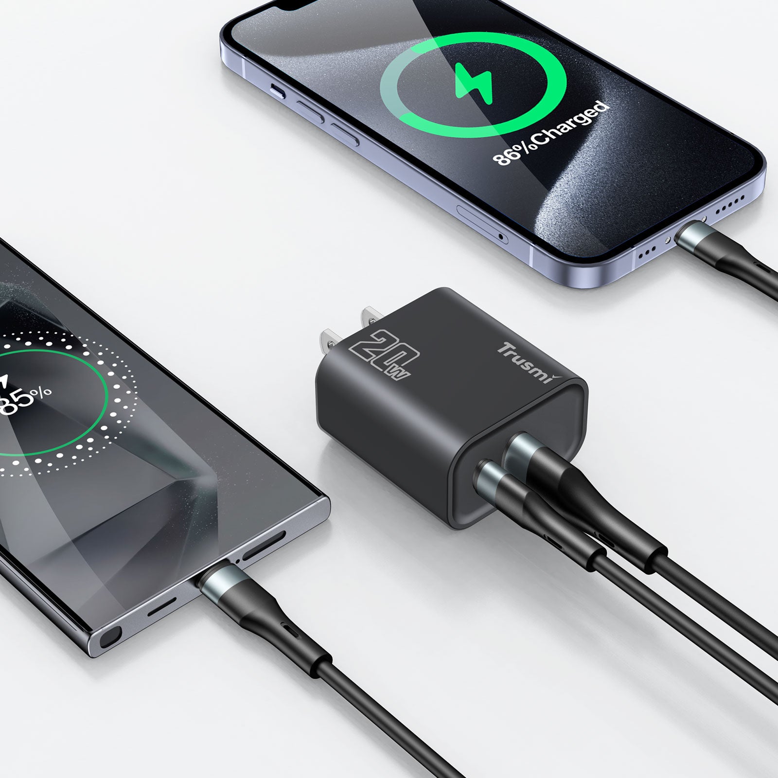 Carregador rápido Trusmi PD20W USB-A + USB-C (EUA/Reino Unido/UE)