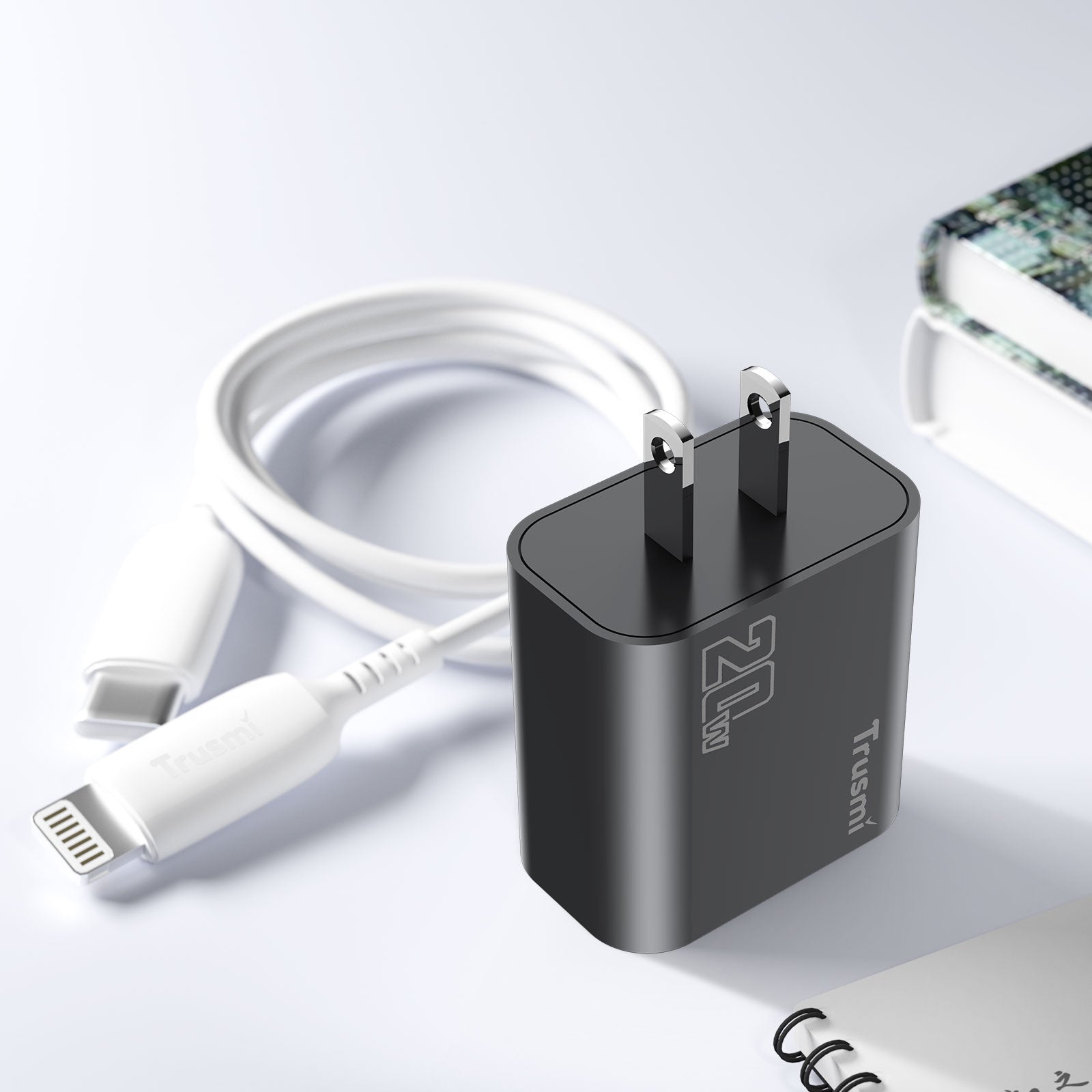 Carregador rápido Trusmi PD20W USB-A + USB-C (EUA/Reino Unido/UE)