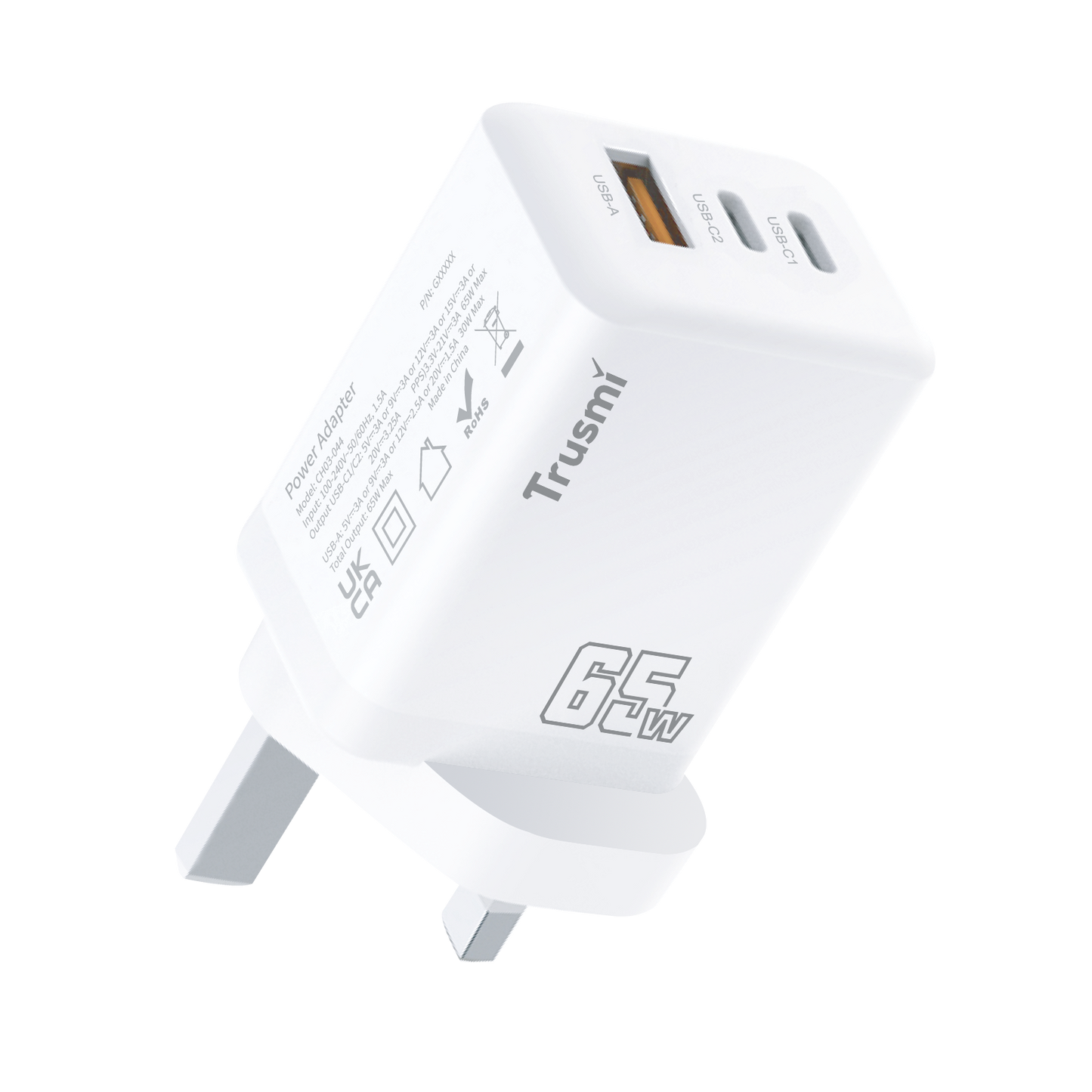 Trusmi GaN PD65W USB-A + USB-2C  Fast Charger (US/UK/EU)