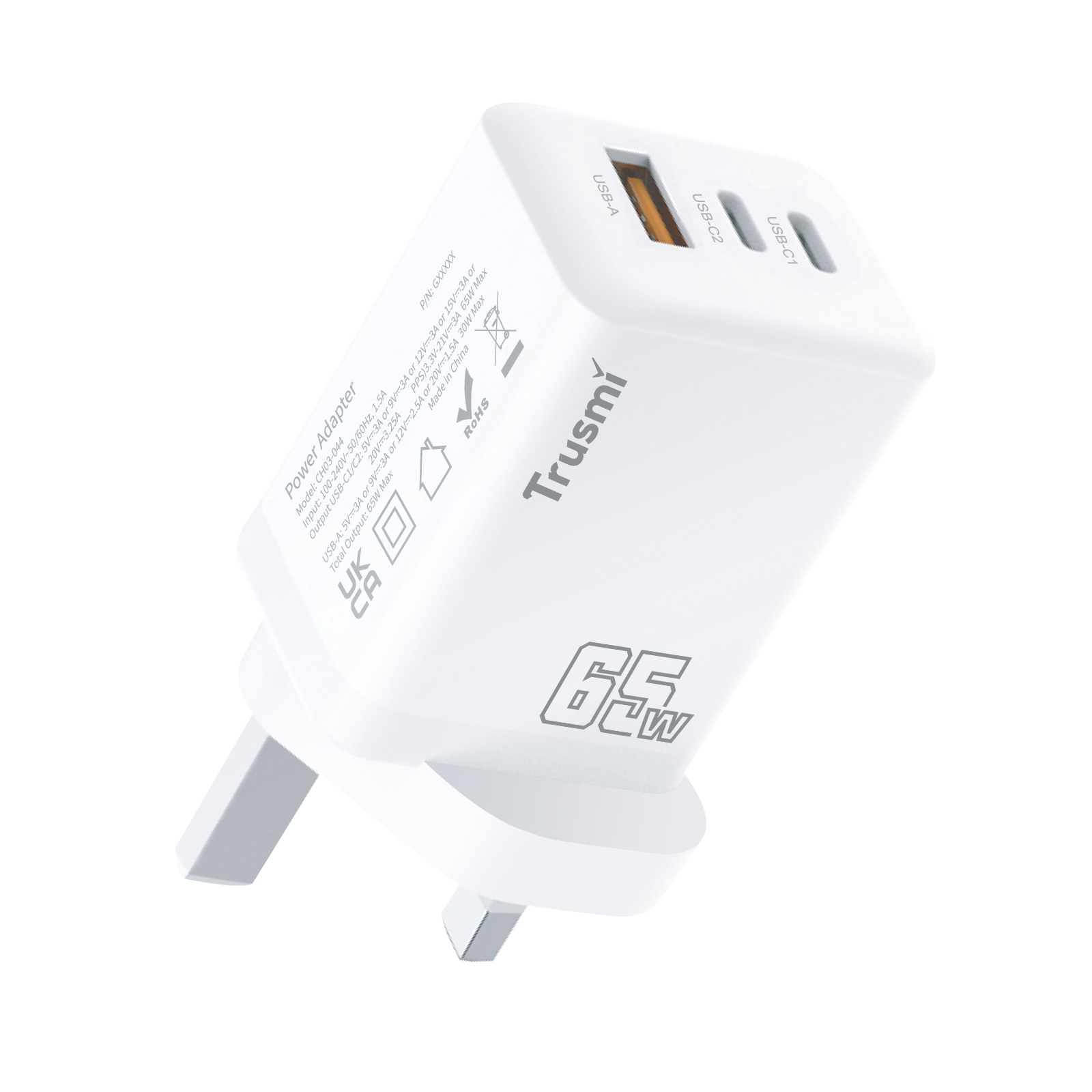 Trusmi GaN PD65W USB-A + USB-2C  Fast Charger (US/UK/EU)