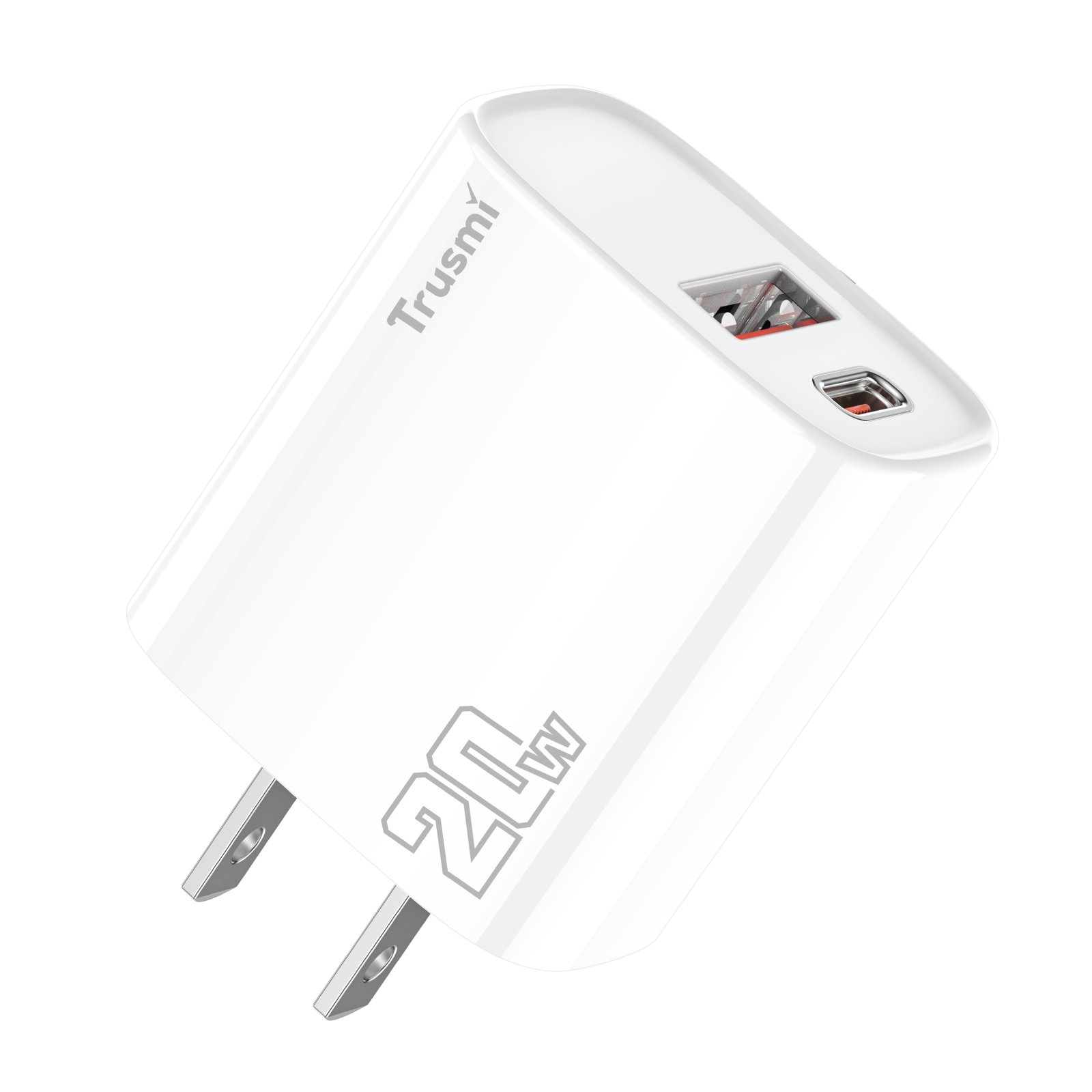 Carregador rápido Trusmi PD20W USB-A + USB-C (EUA/Reino Unido/UE)