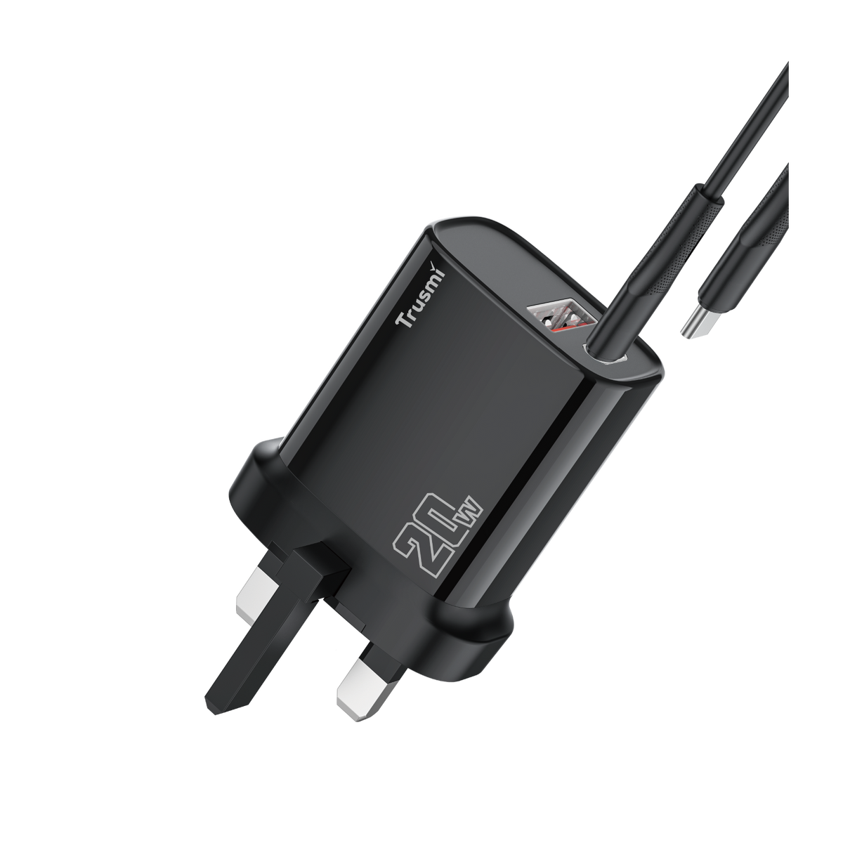 Conjunto de carregador Trusmi PD20W USB-A + USB-C com cabo USB-C para USB-C de 60 W (Reino Unido/UE/EUA)