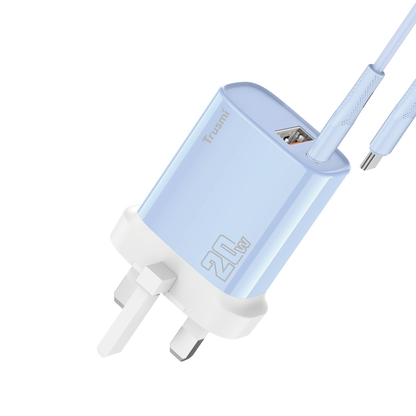 Trusmi PD20W USB-A + USB-C charger set With USB-C to USB-C 60W cable (UK/EU/US)