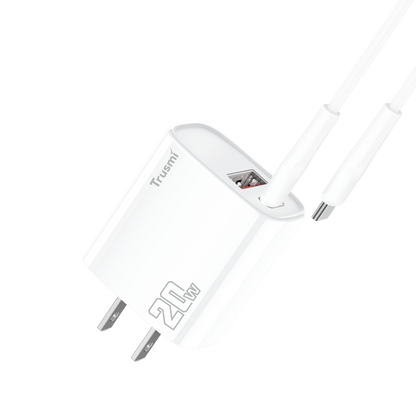 Trusmi PD20W USB-A + USB-C charger set With USB-C to USB-C 60W cable (UK/EU/US)