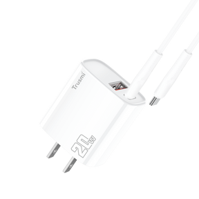 Trusmi PD20W USB-A + USB-C charger set With USB-C to USB-C 60W cable (UK/EU/US)