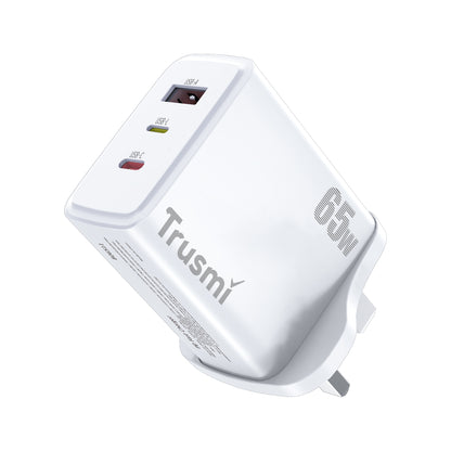 Carregador rápido Trusmi GaN PD65W USB-A + USB-C + USB-L (UE/EUA/Reino Unido)